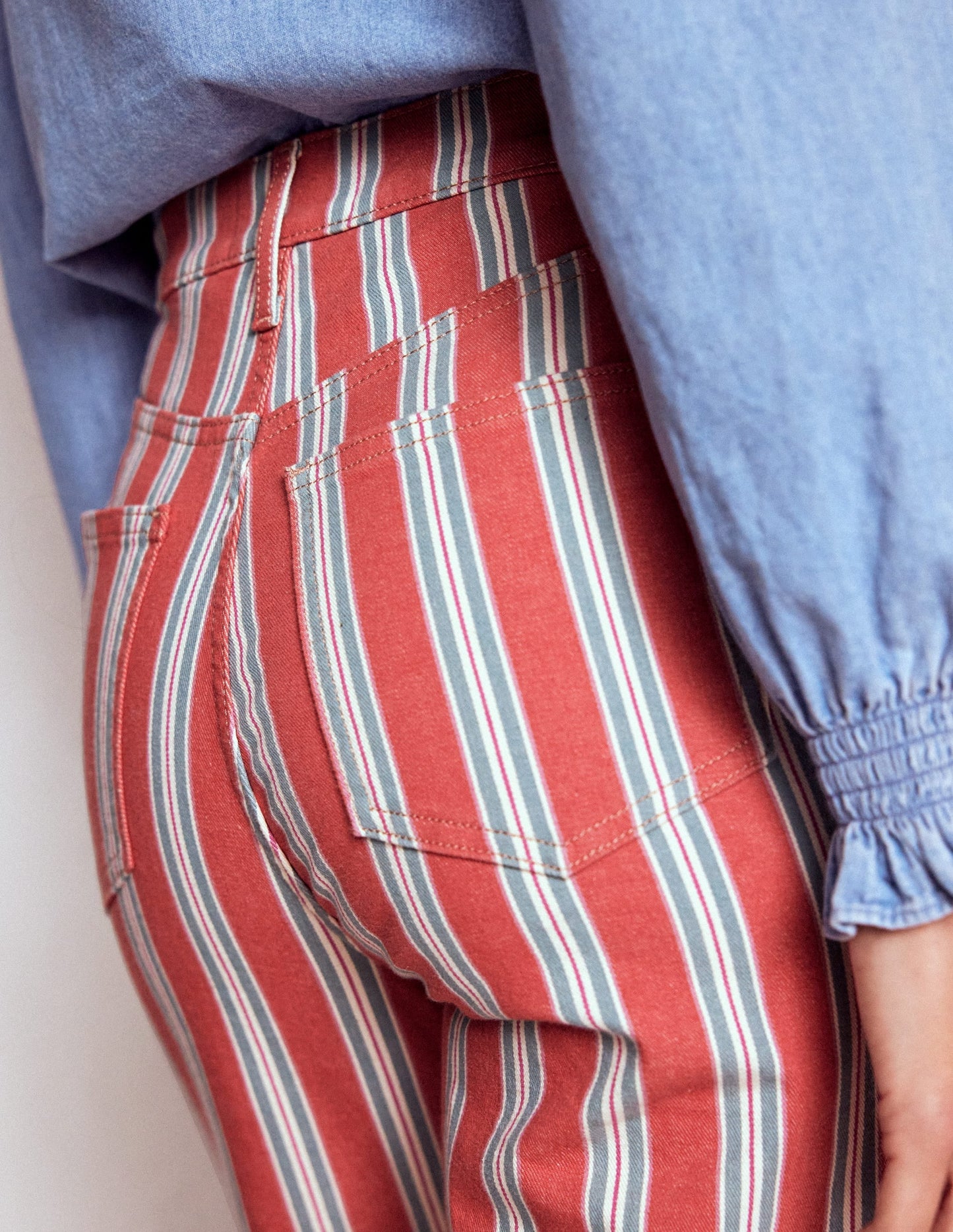 High Rise Stripe Jeans-Red, Blue and Pink Stripe