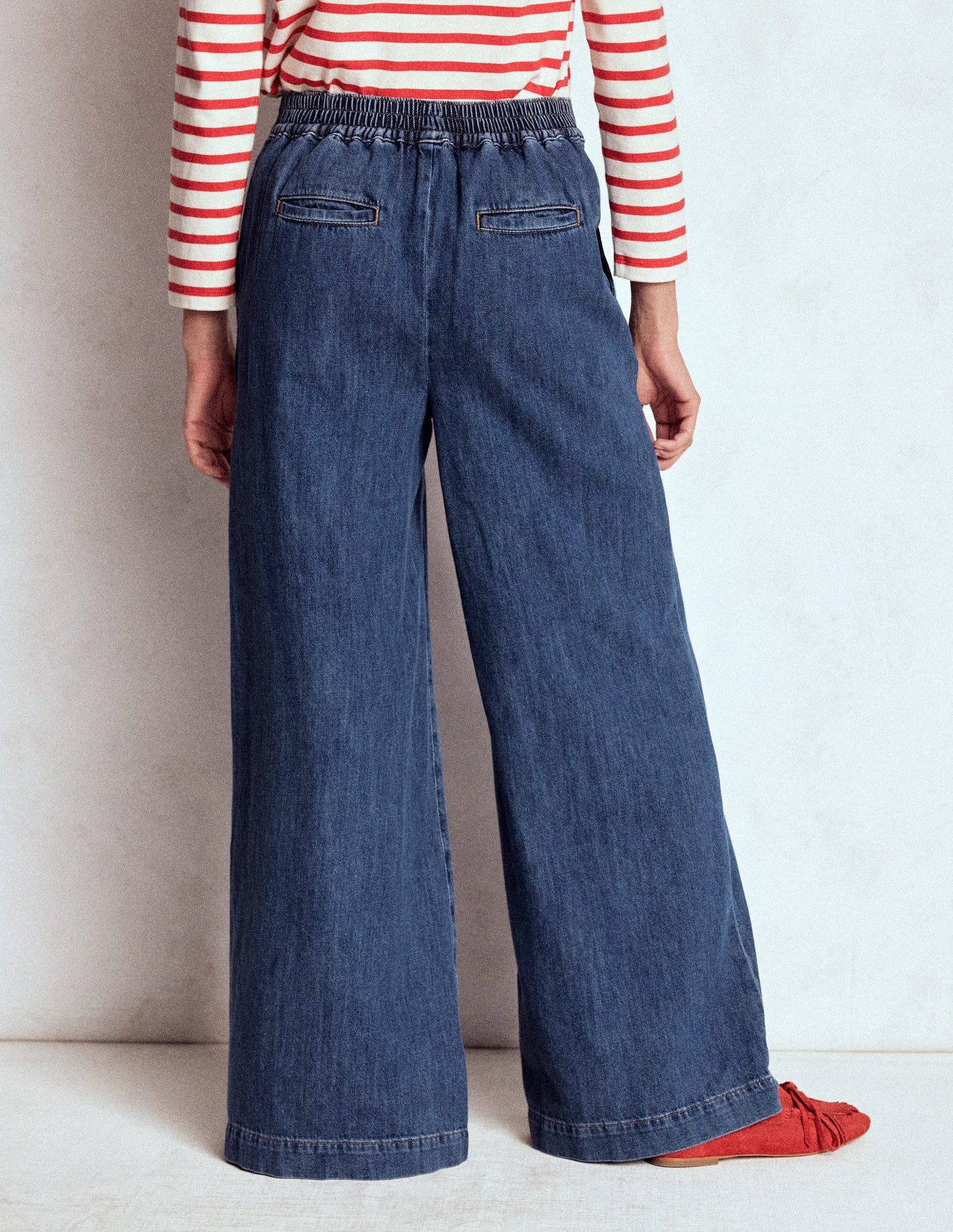 Pull-on Denim Trousers-MID WASH