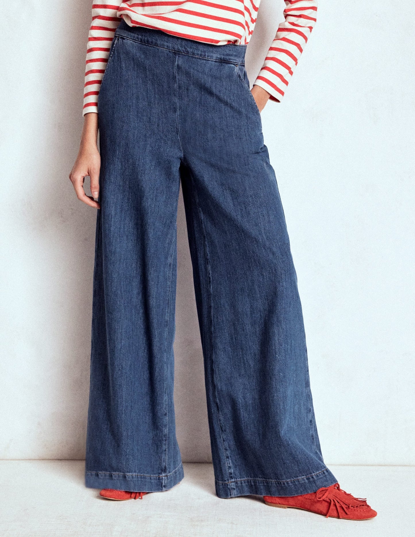 Pull-on Denim Trousers-MID WASH