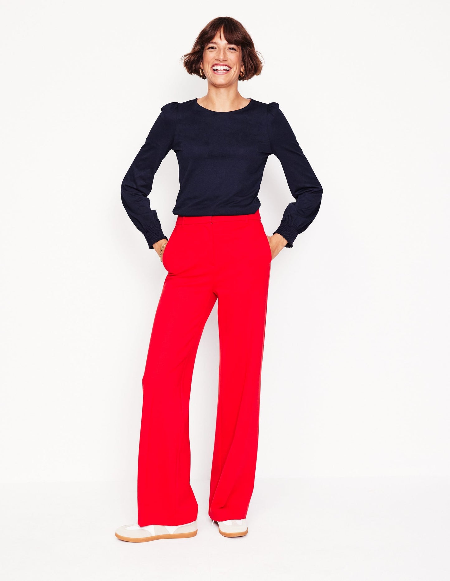 Smocked Cuff Supersoft Top-Navy