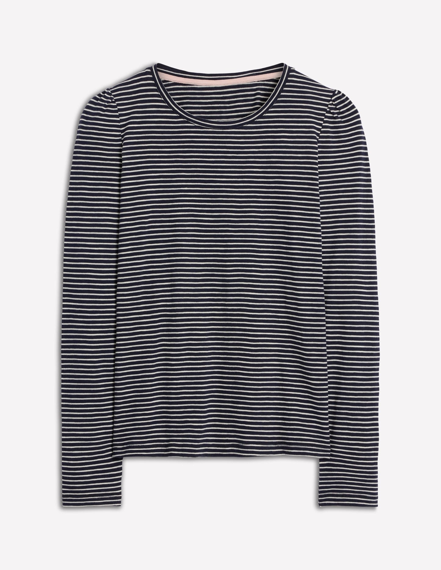Cotton Crew Long Sleeve Top-Navy, Ivory Stripe