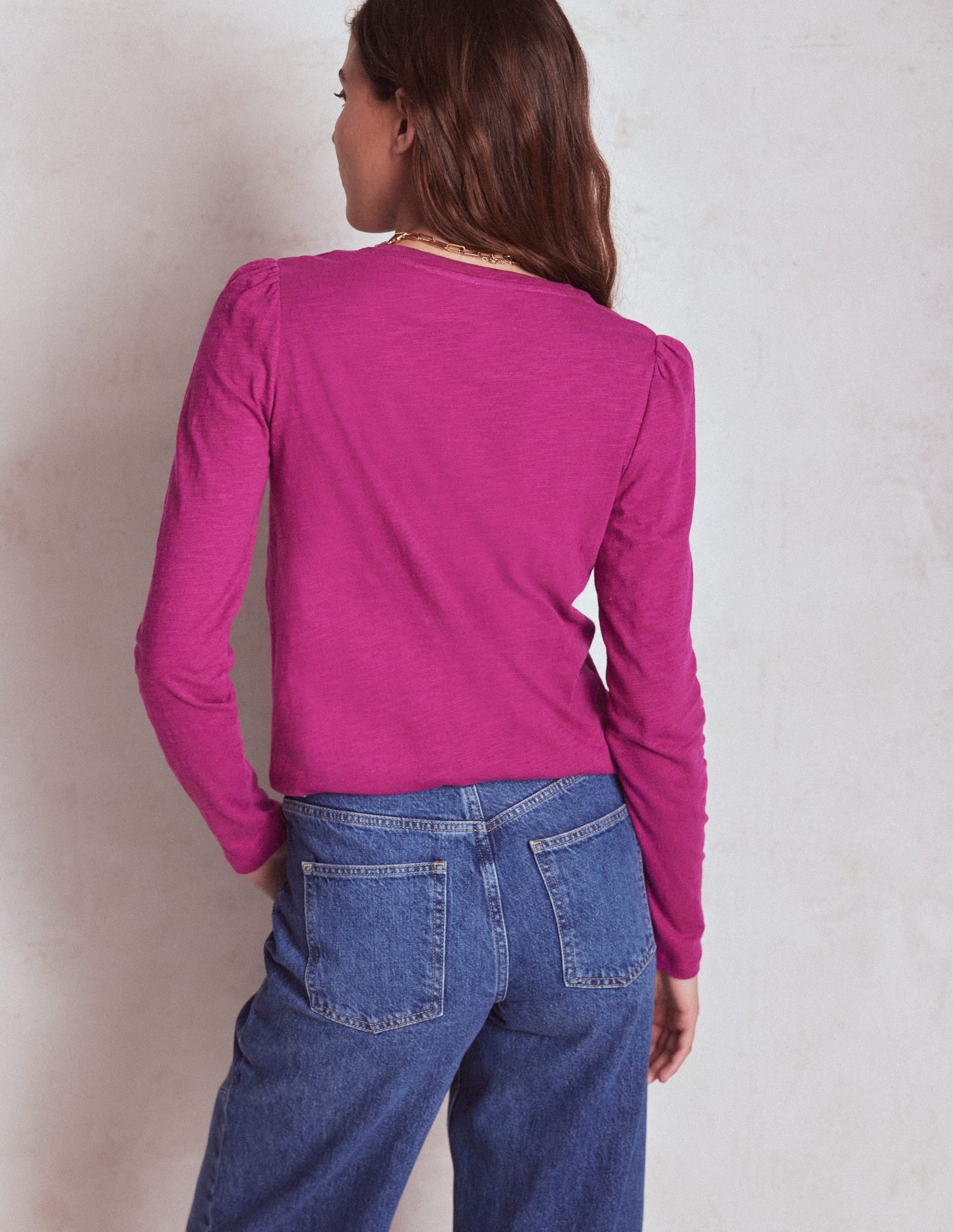 Cotton Crew Long Sleeve Top-Rich Magenta