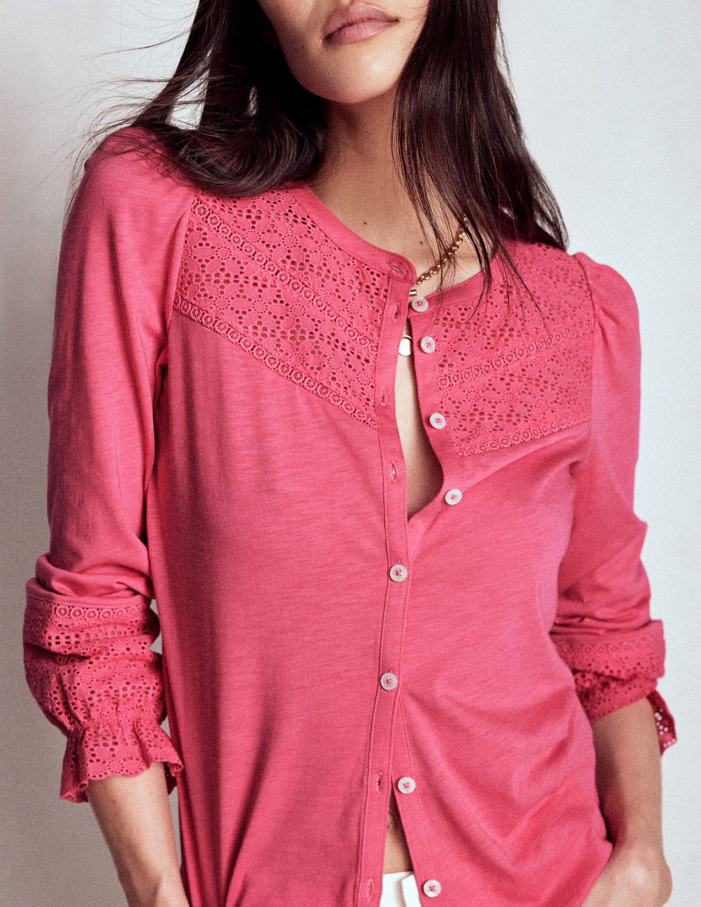 Pippa Broderie Jersey Shirt-Rose Pink