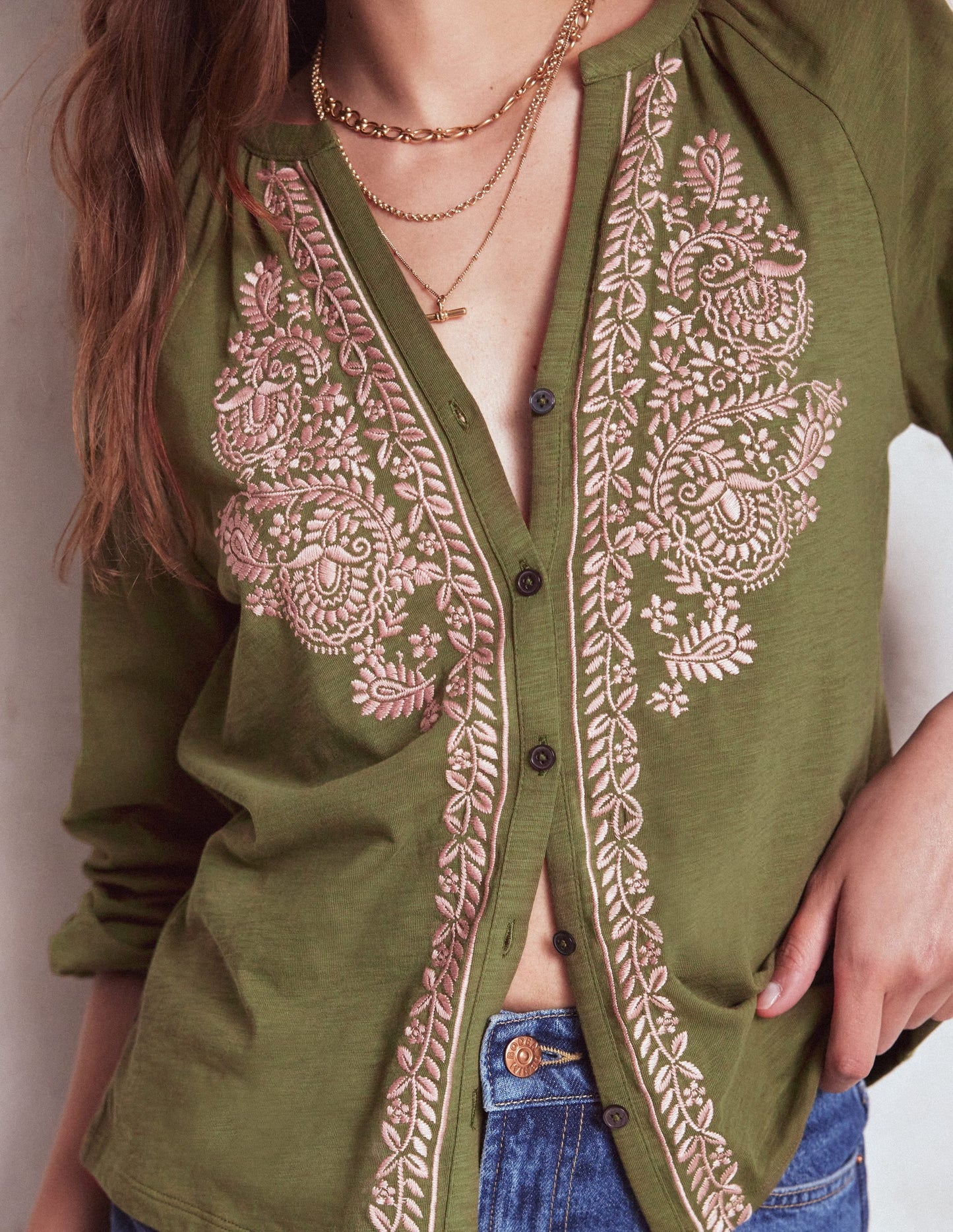 Alma Embroidered Shirt-Woodland Green