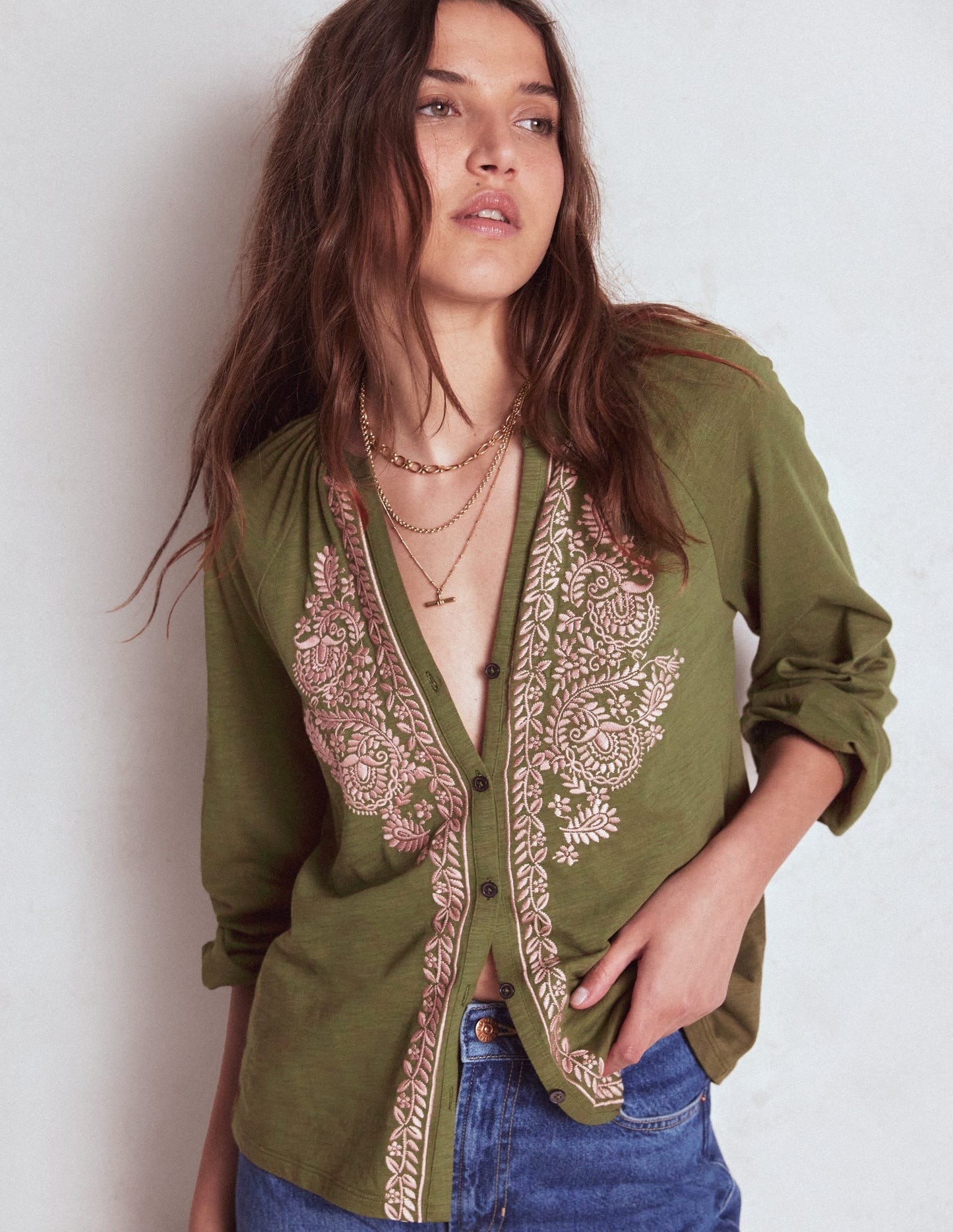 Alma Embroidered Shirt-Woodland Green