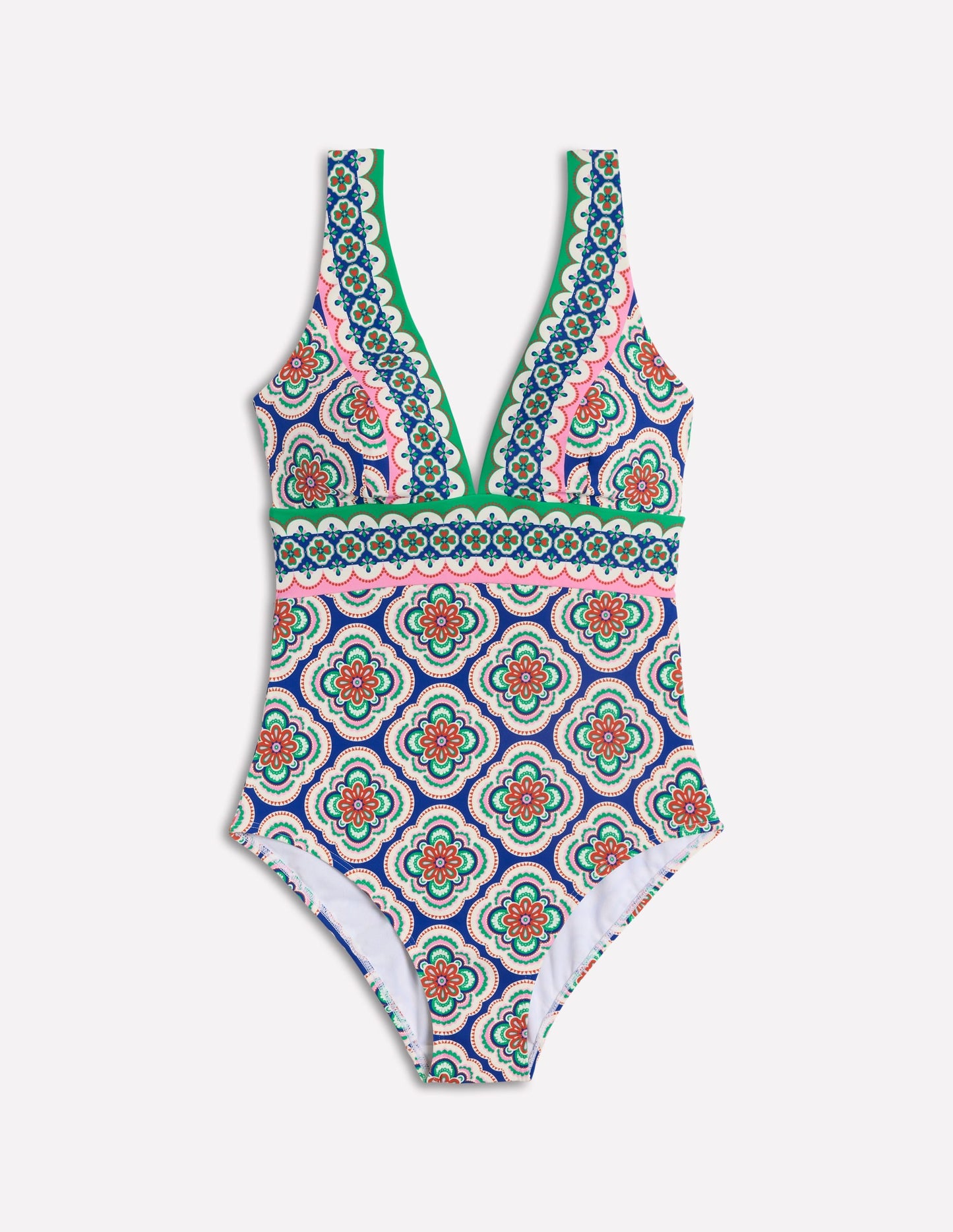 Porto V-Neck Swimsuit-Bright Blue, Botanic Blush