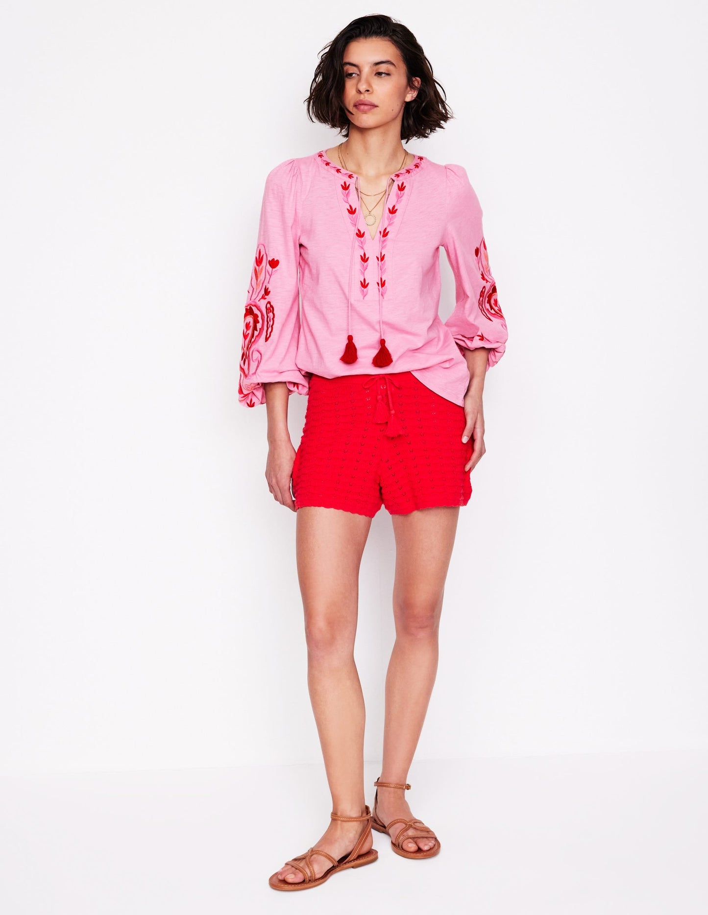 Nia Embroidered Top-Formica Pink