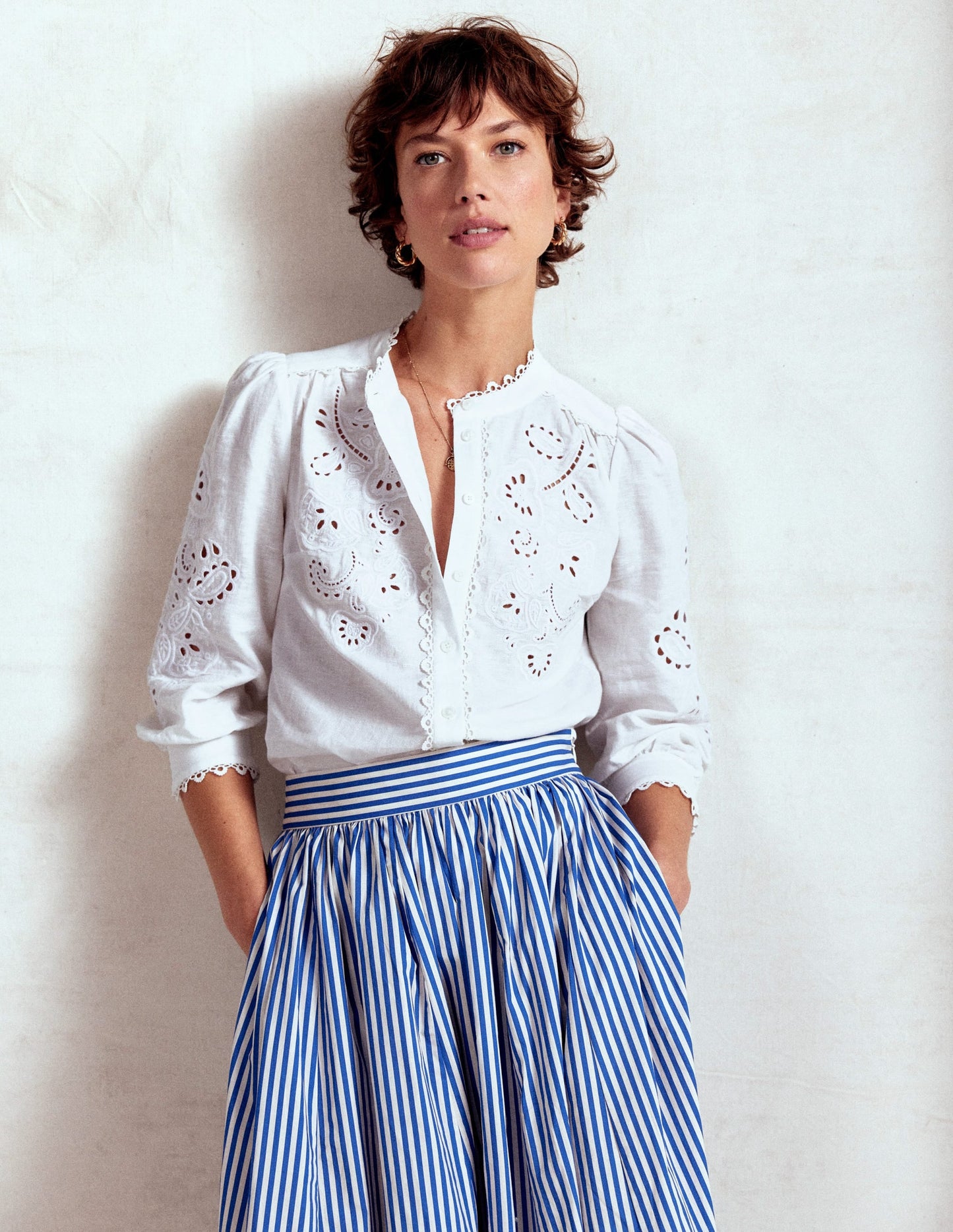 Alicia Cutwork Linen Top-White, Cutwork Embroidery