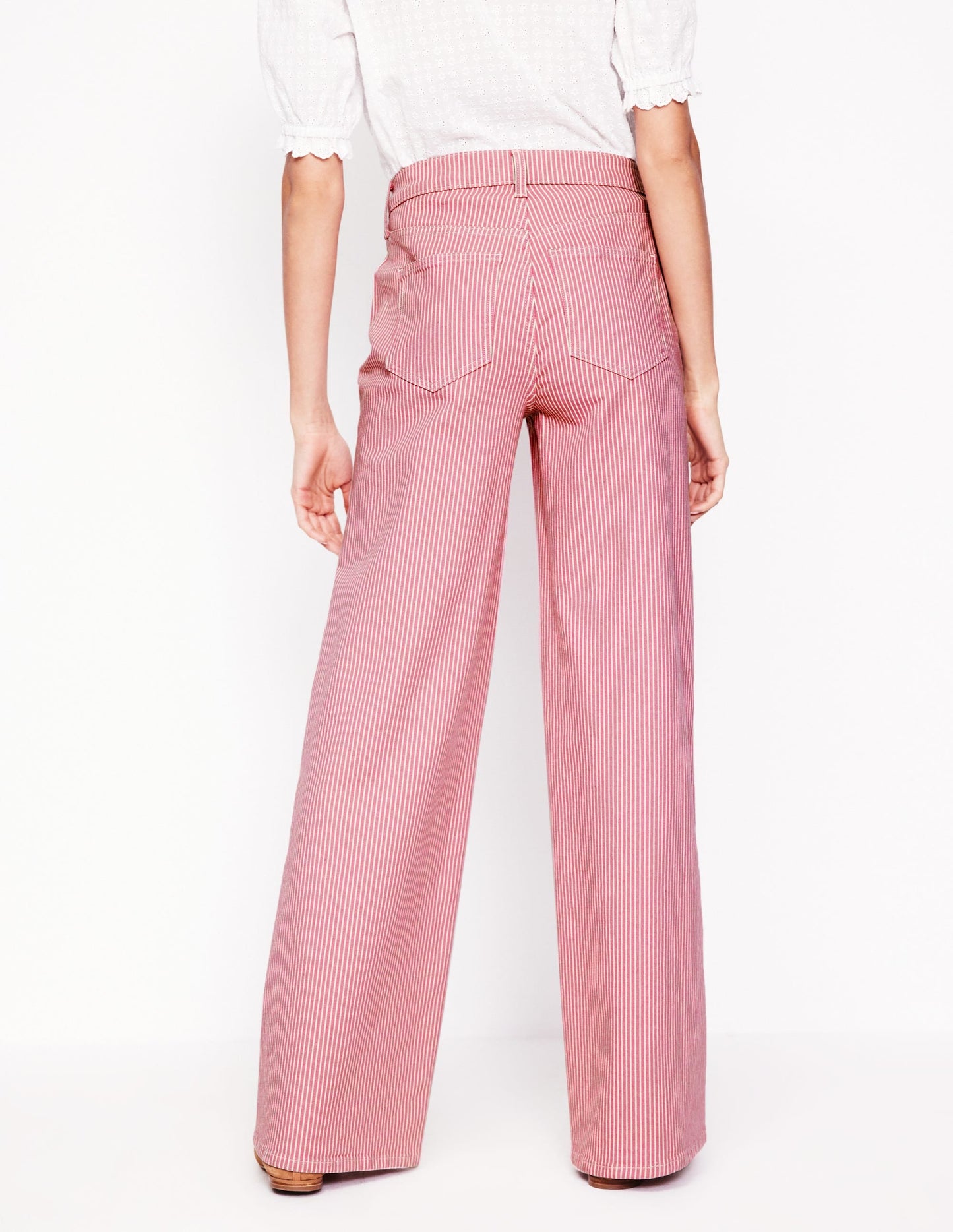 High Rise Wide Leg Jeans-Pink Stripe