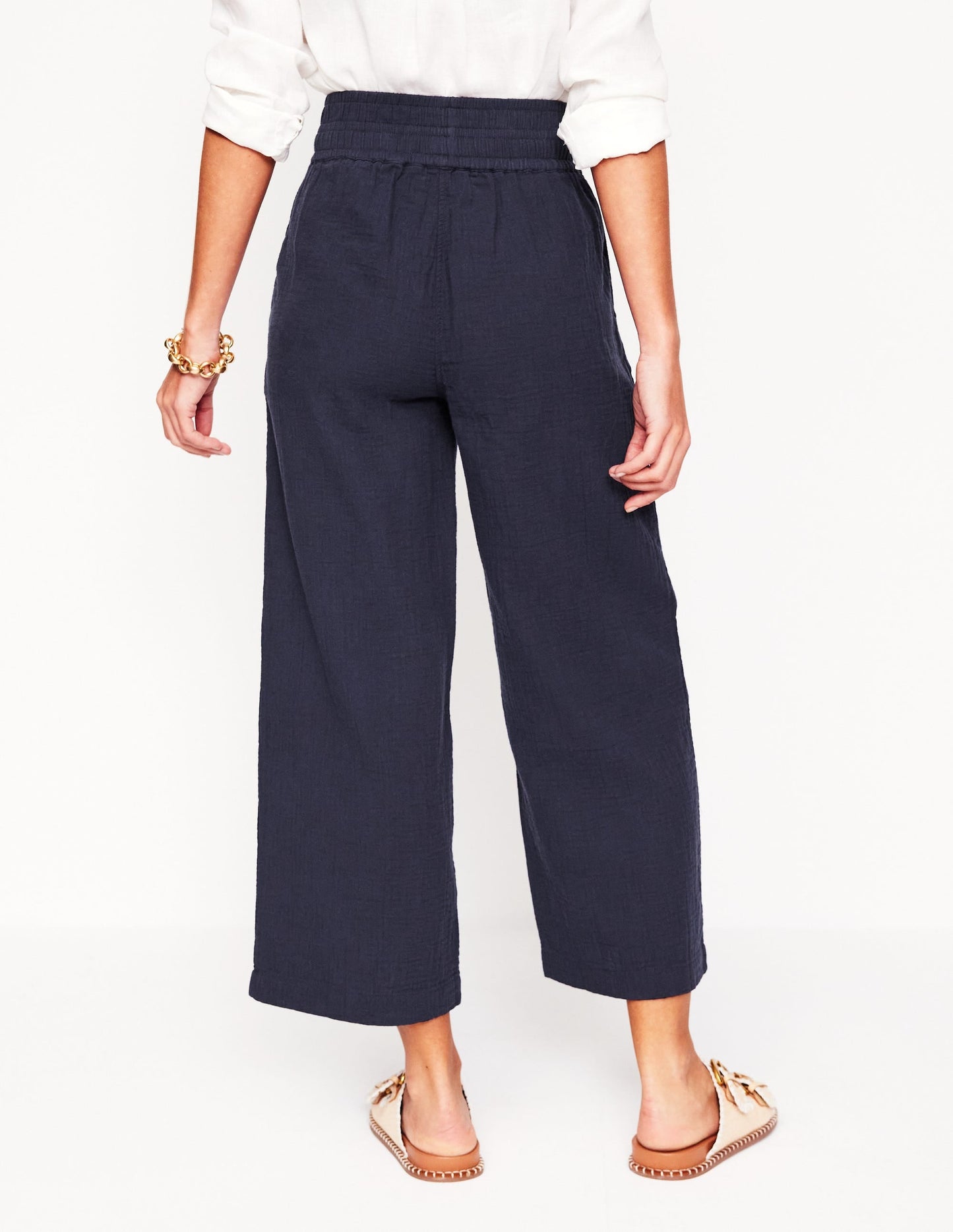 Cropped Double Cloth Trousers-Navy