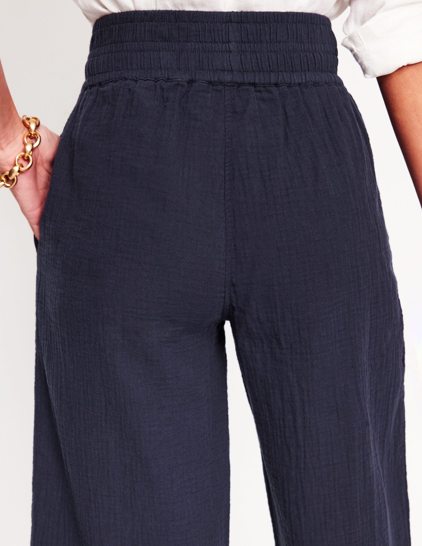 Cropped Double Cloth Trousers-Navy