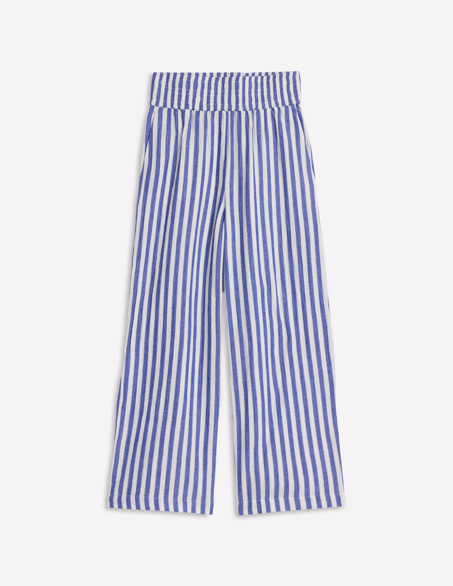 Cropped Double Cloth Trousers-Bright Blue Stripe