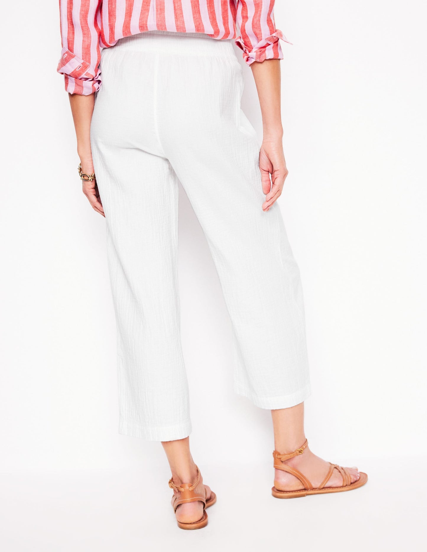 Cropped Double Cloth Trousers-White