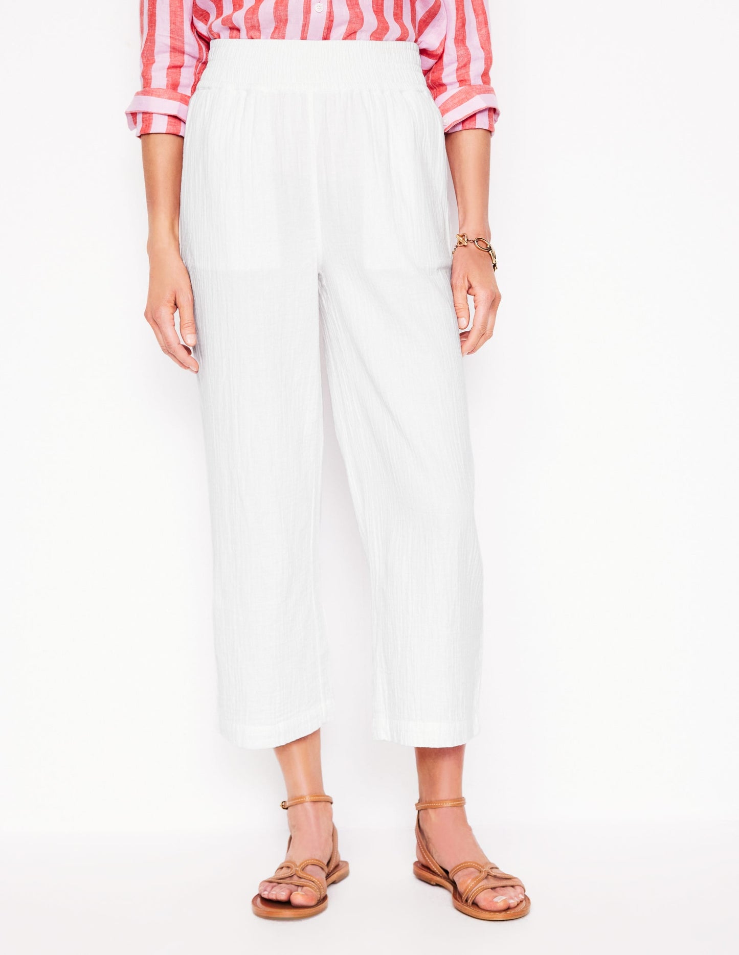 Cropped Double Cloth Trousers-White