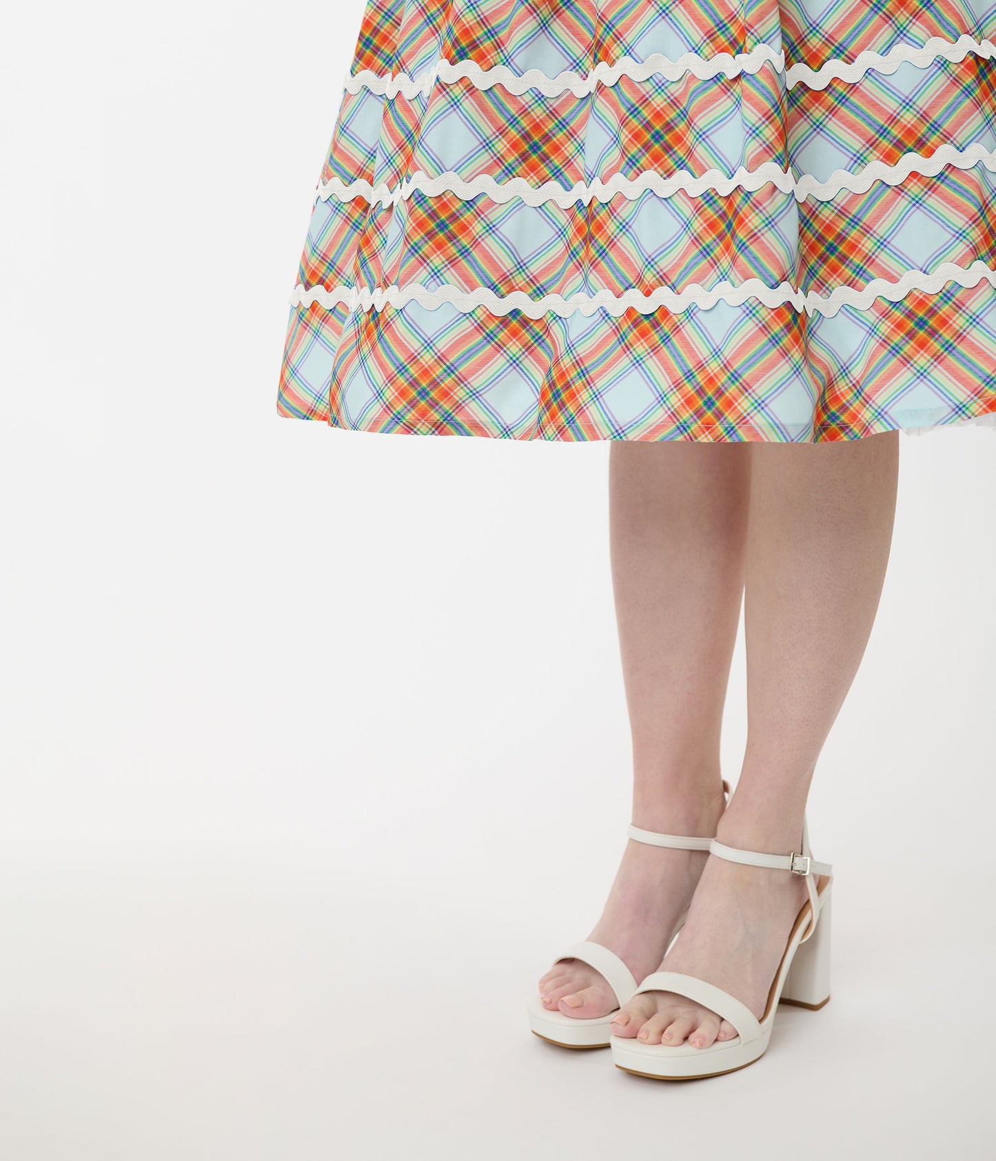 Unique Vintage Rainbow Plaid Swing Dress