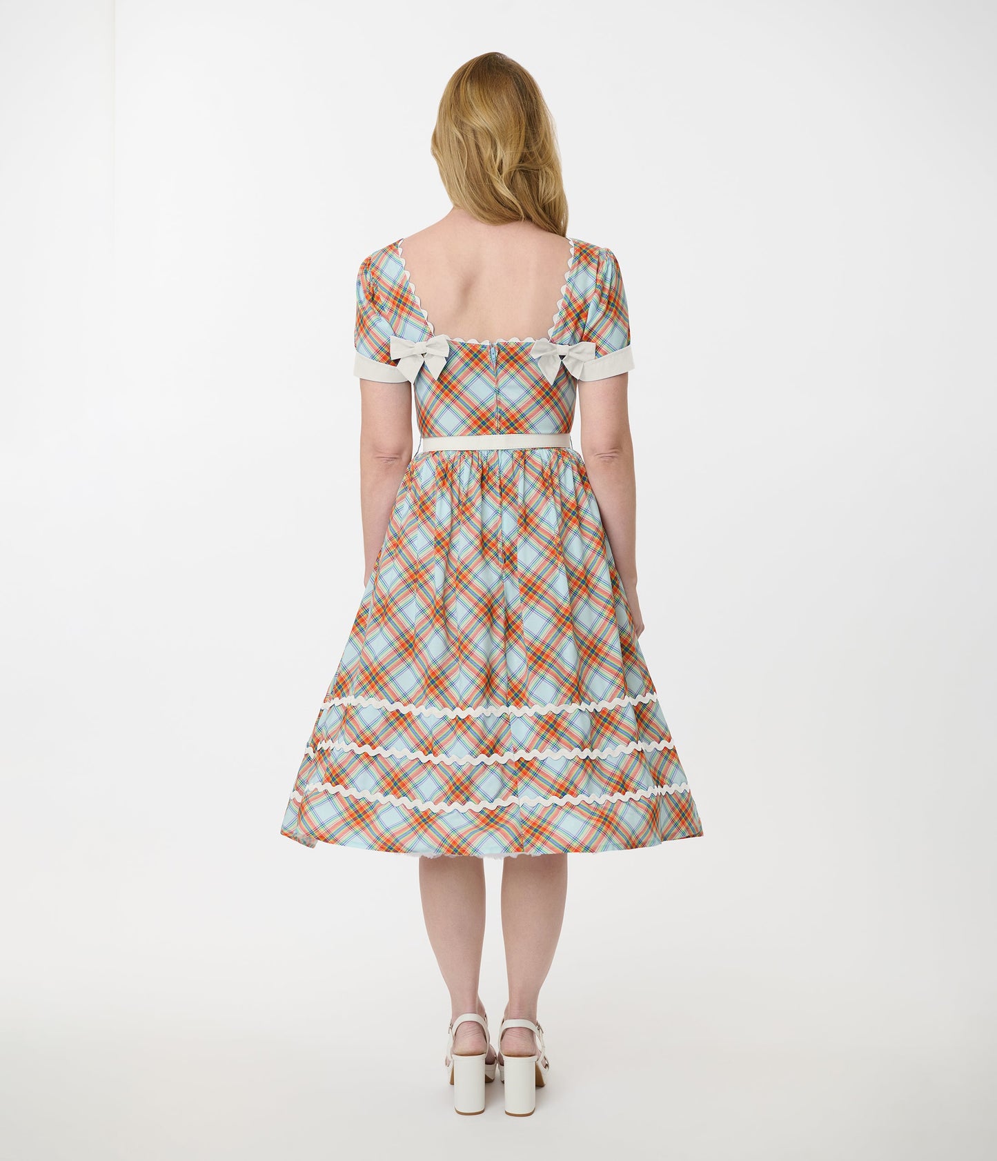 Unique Vintage Rainbow Plaid Swing Dress