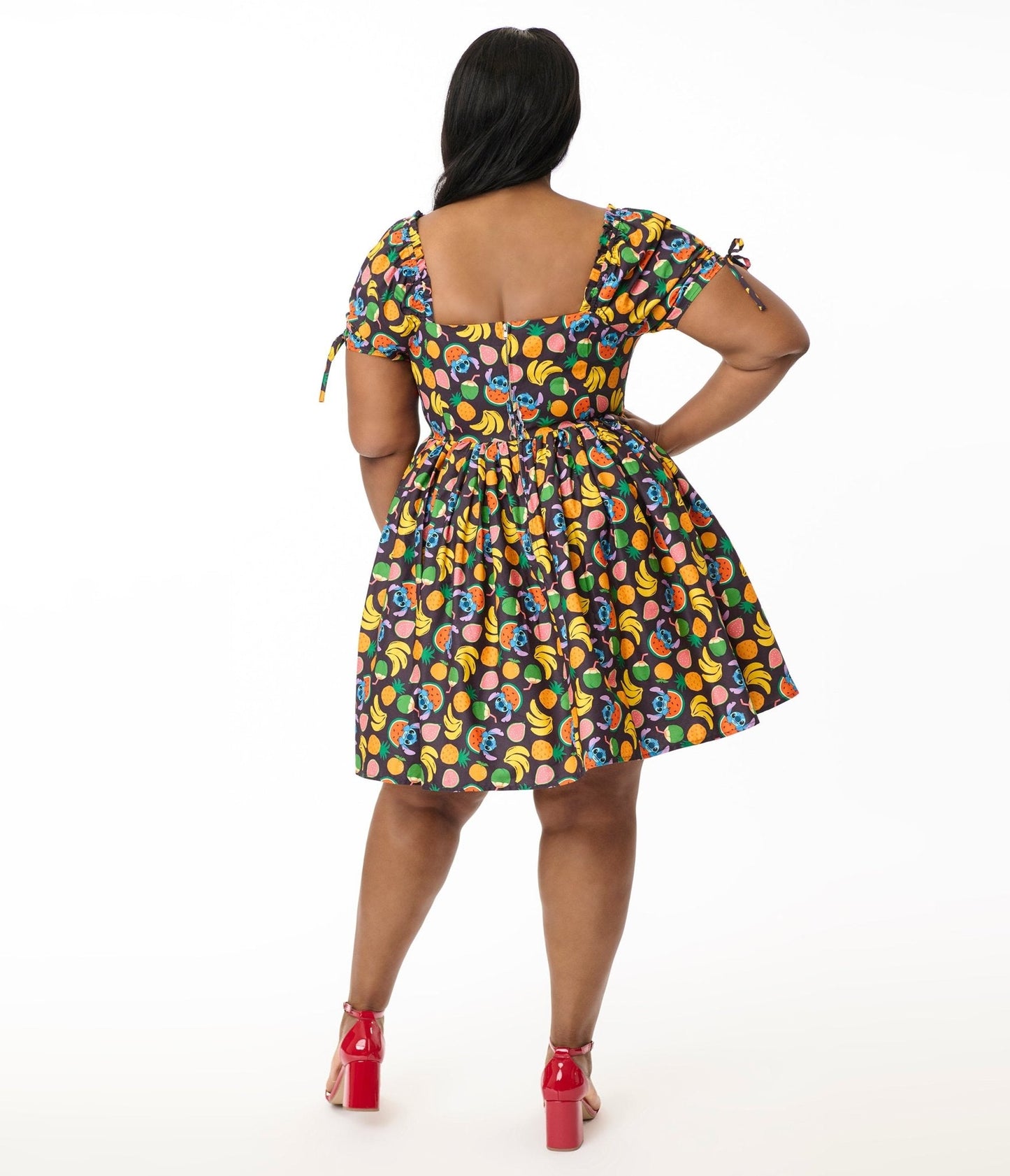 Disney's Lilo & Stitch Collection by Unique Vintage Plus Size Stitch & Fruit Print Swing Dress