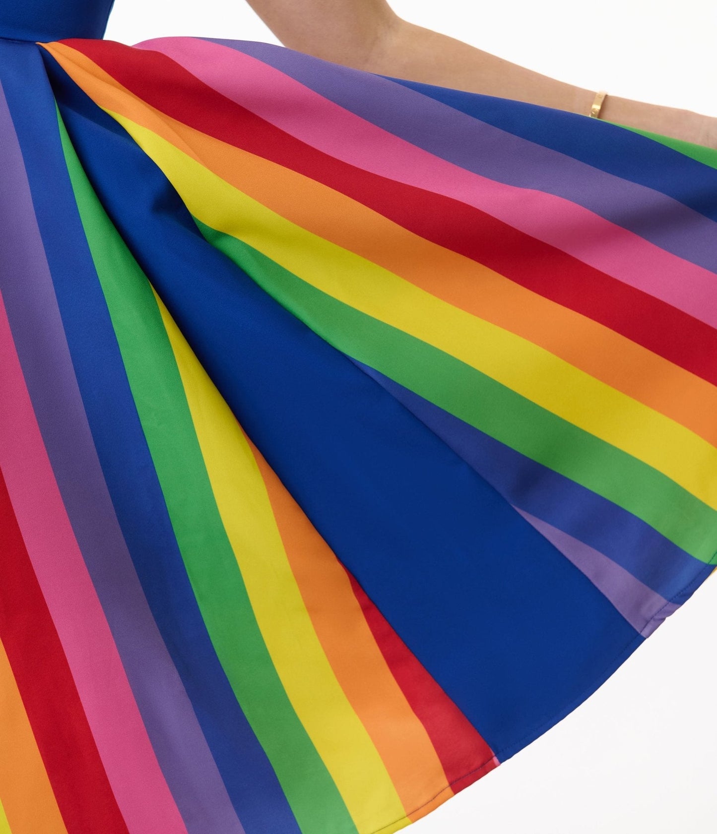 Unique Vintage Blue & Rainbow Stripe Swing Dress