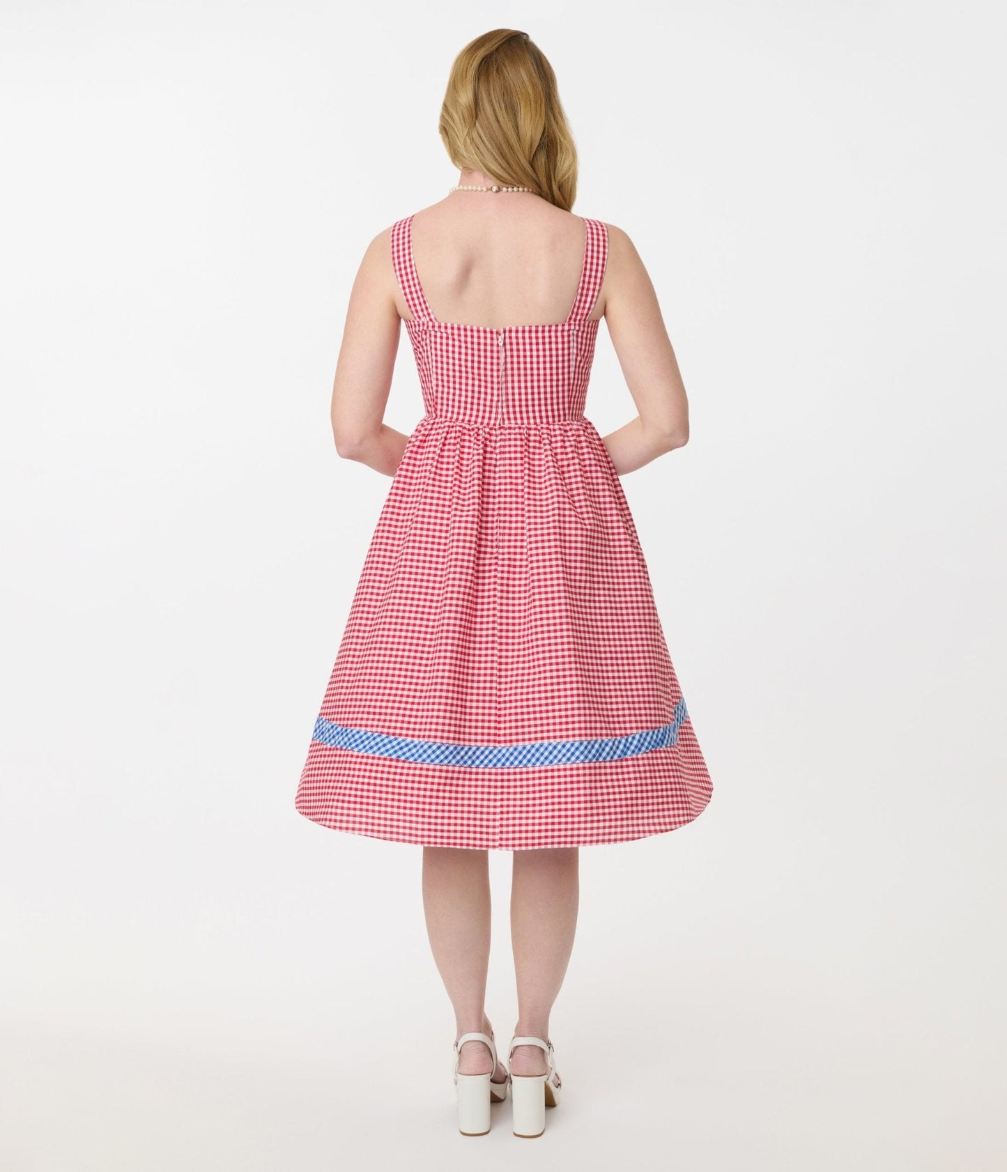 Unique Vintage Red & Blue Gingham Swing Dress