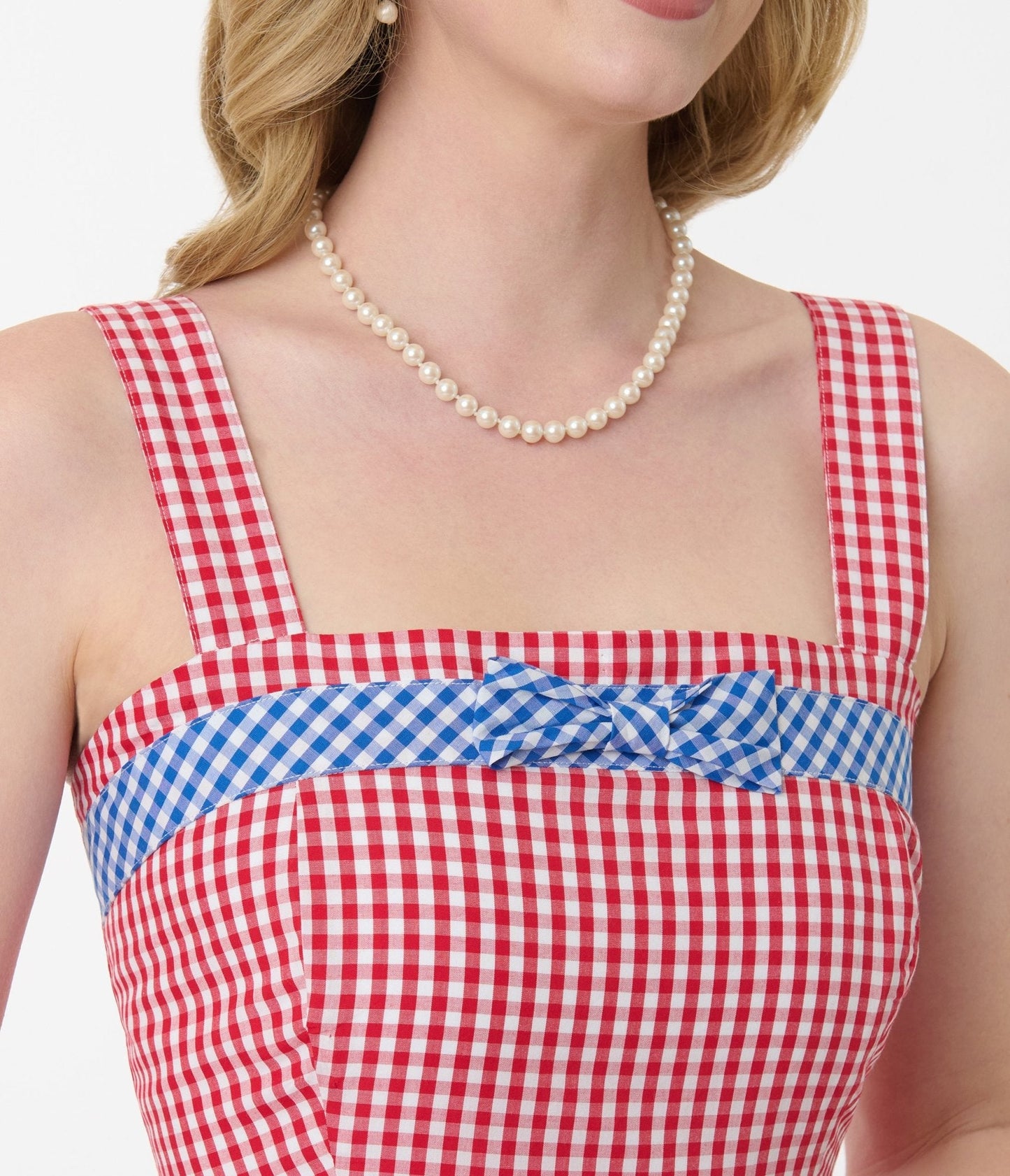 Unique Vintage Red & Blue Gingham Swing Dress