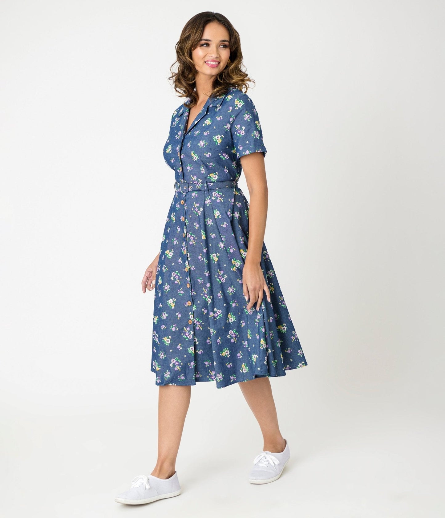 Royal Monk Blue Floral Bloom Print Bella Swing Dress