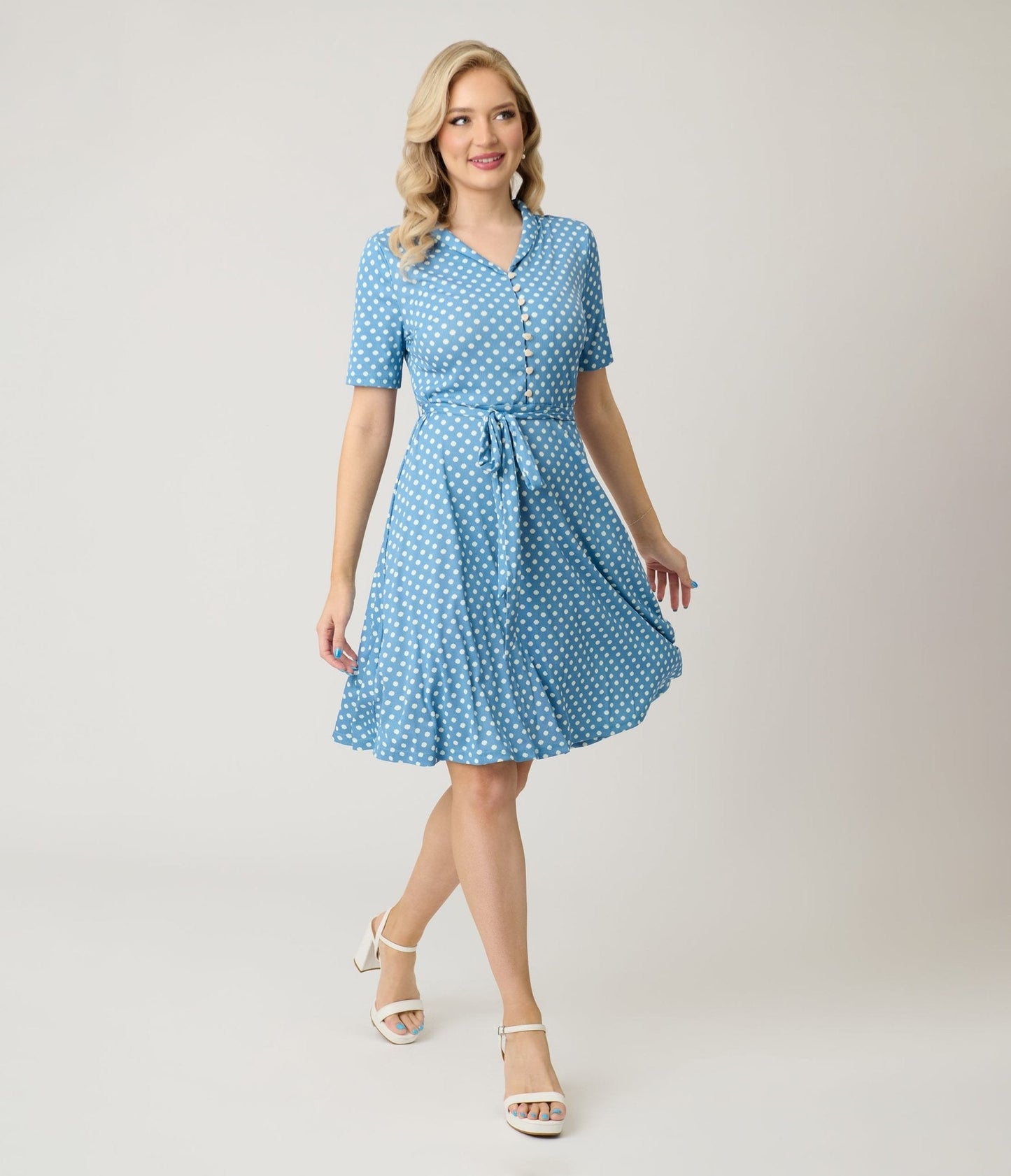 Royal Monk Blue & White Polka Dot Ellen Swing Dress