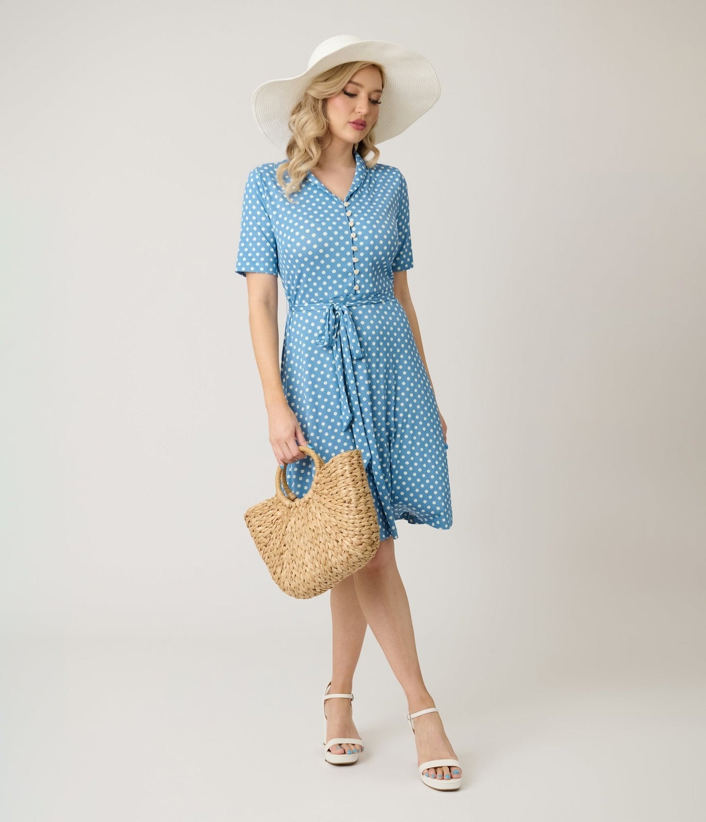Royal Monk Blue & White Polka Dot Ellen Swing Dress