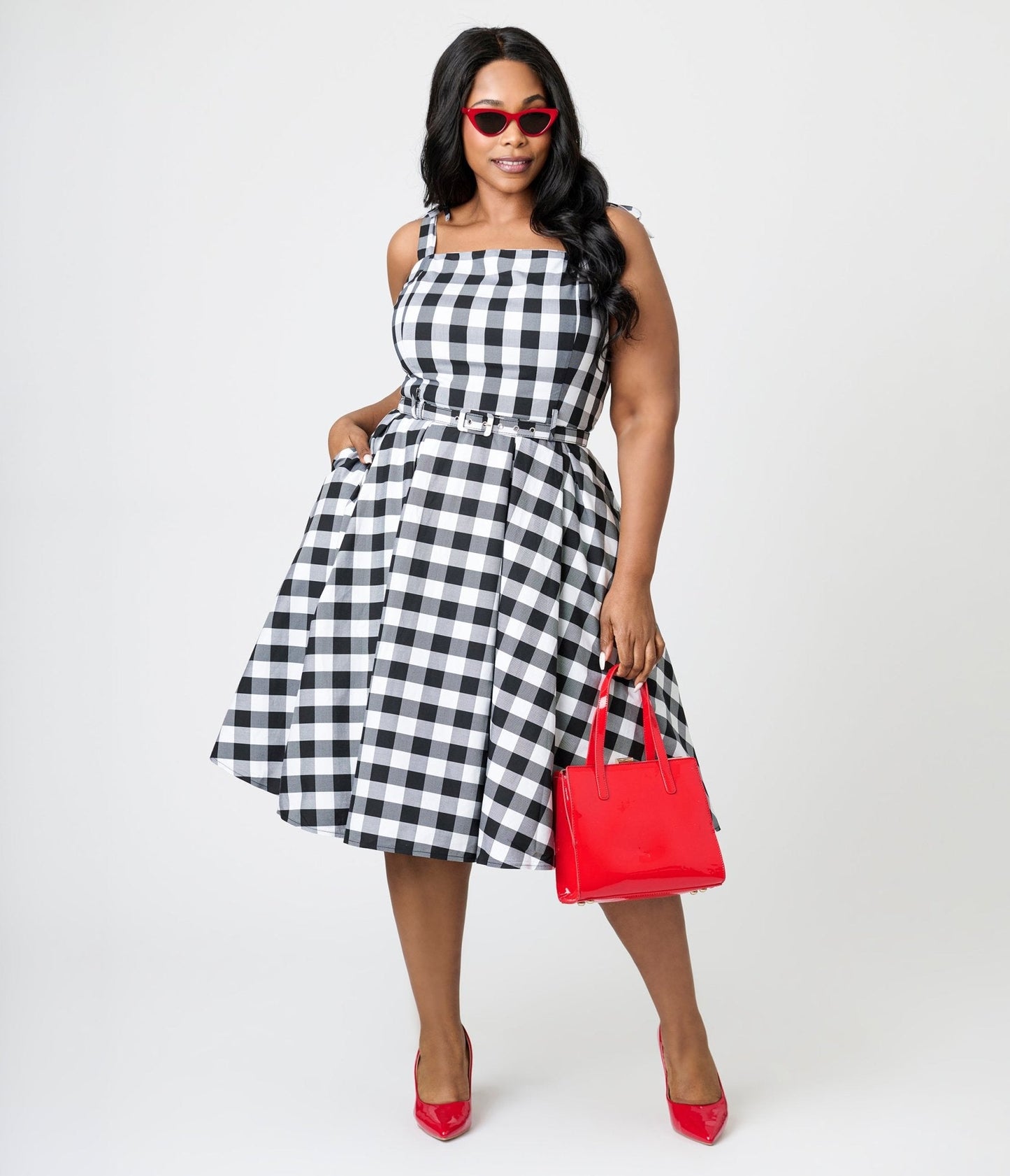 Royal Monk Plus Size Black & White Gingham June Swing Dress