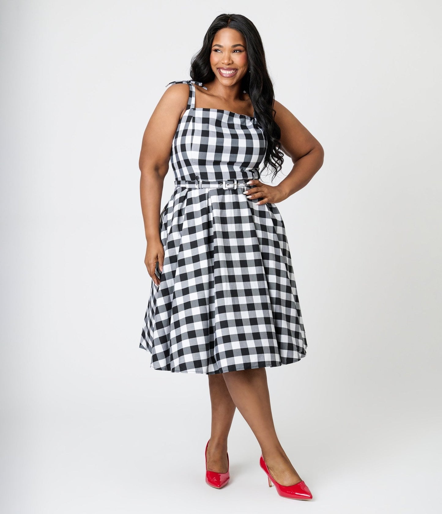 Royal Monk Plus Size Black & White Gingham June Swing Dress