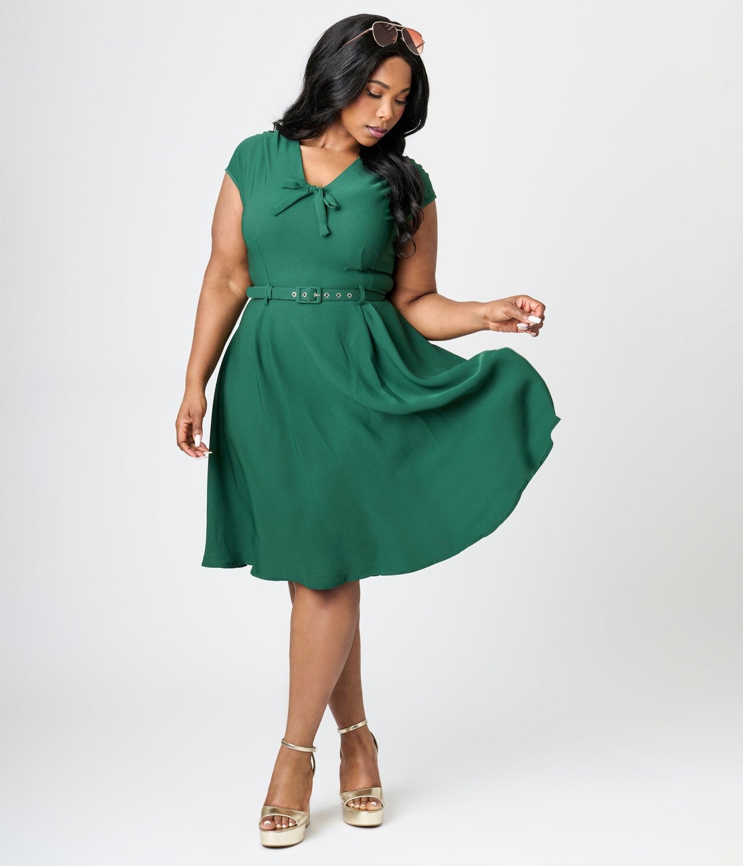 Royal Monk Plus Size Green Chiffon Holly Swing Dress