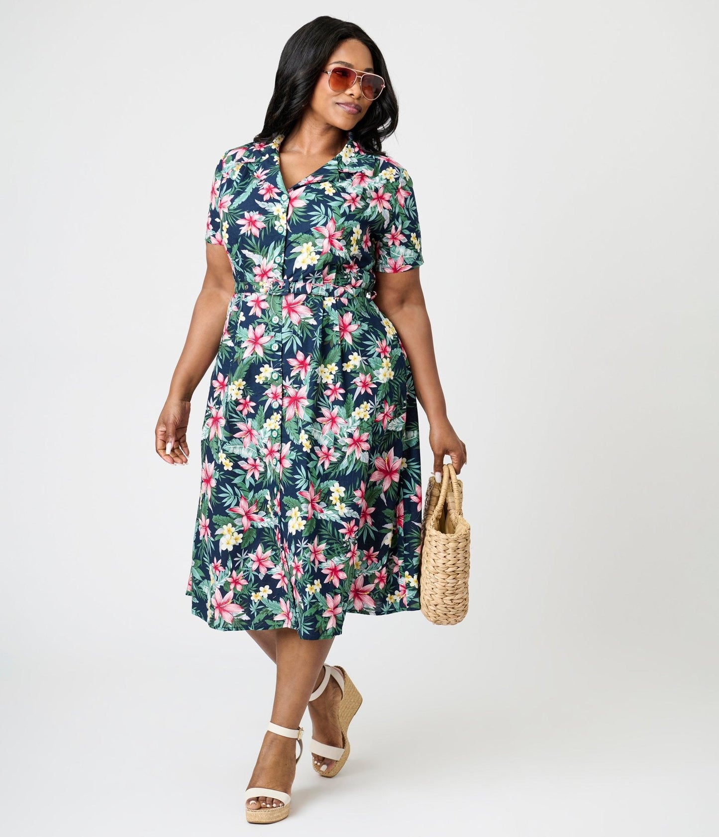 Royal Monk Plus Size Tropical Print Kate Swing Dress