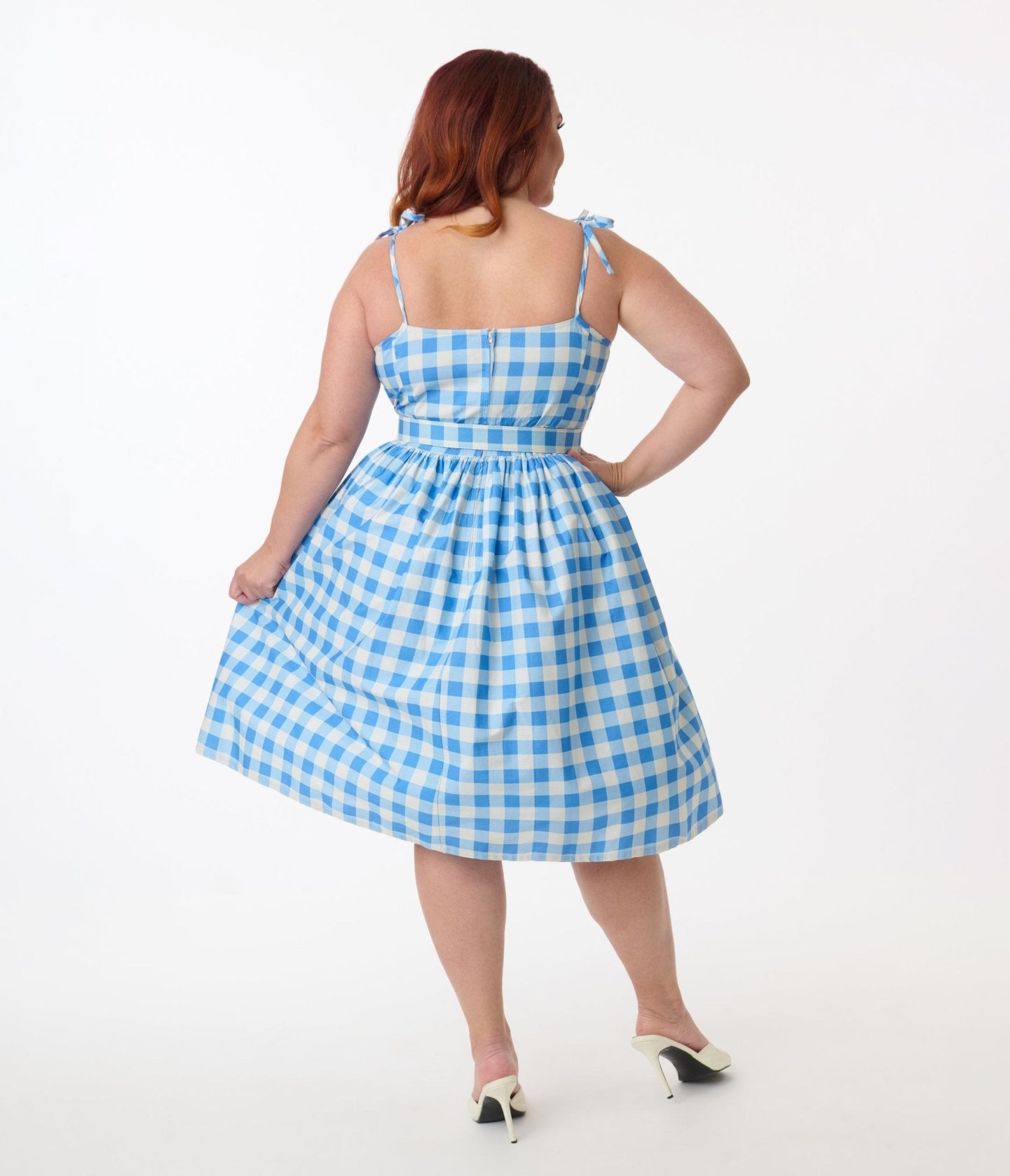 Unique Vintage Plus Size Blue & White Gingham Bobbie Swing Dress