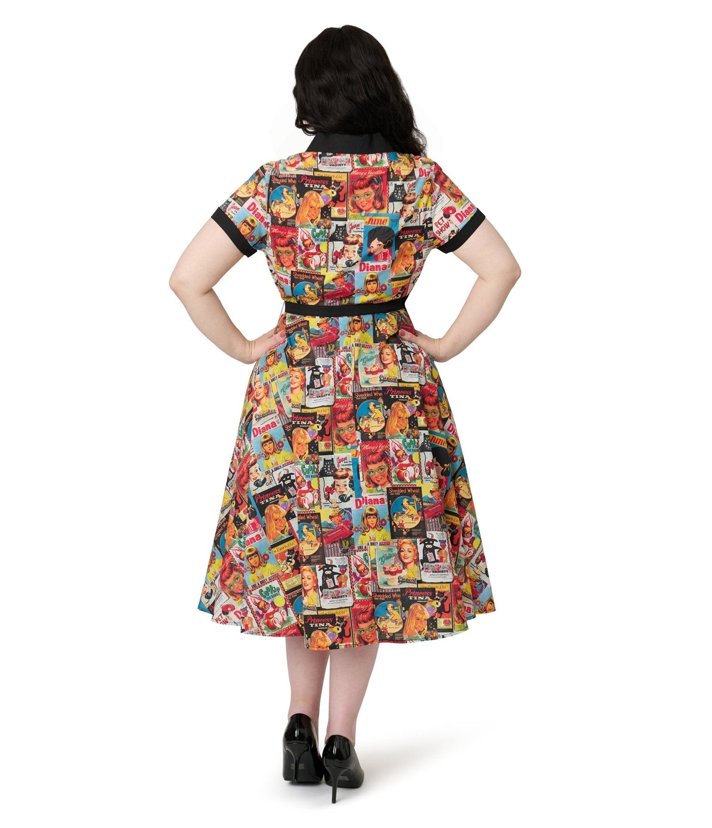 Unique Vintage Plus Size Magazine Print Alexis Swing Dress