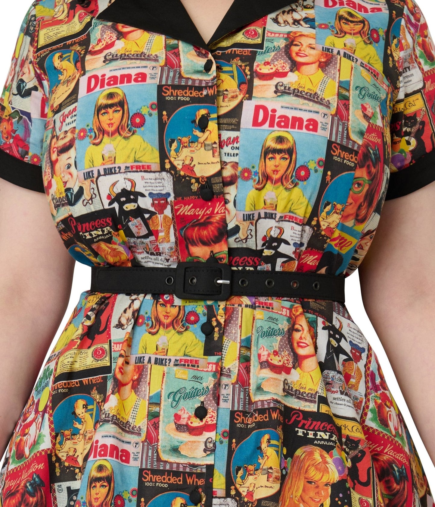 Unique Vintage Plus Size Magazine Print Alexis Swing Dress