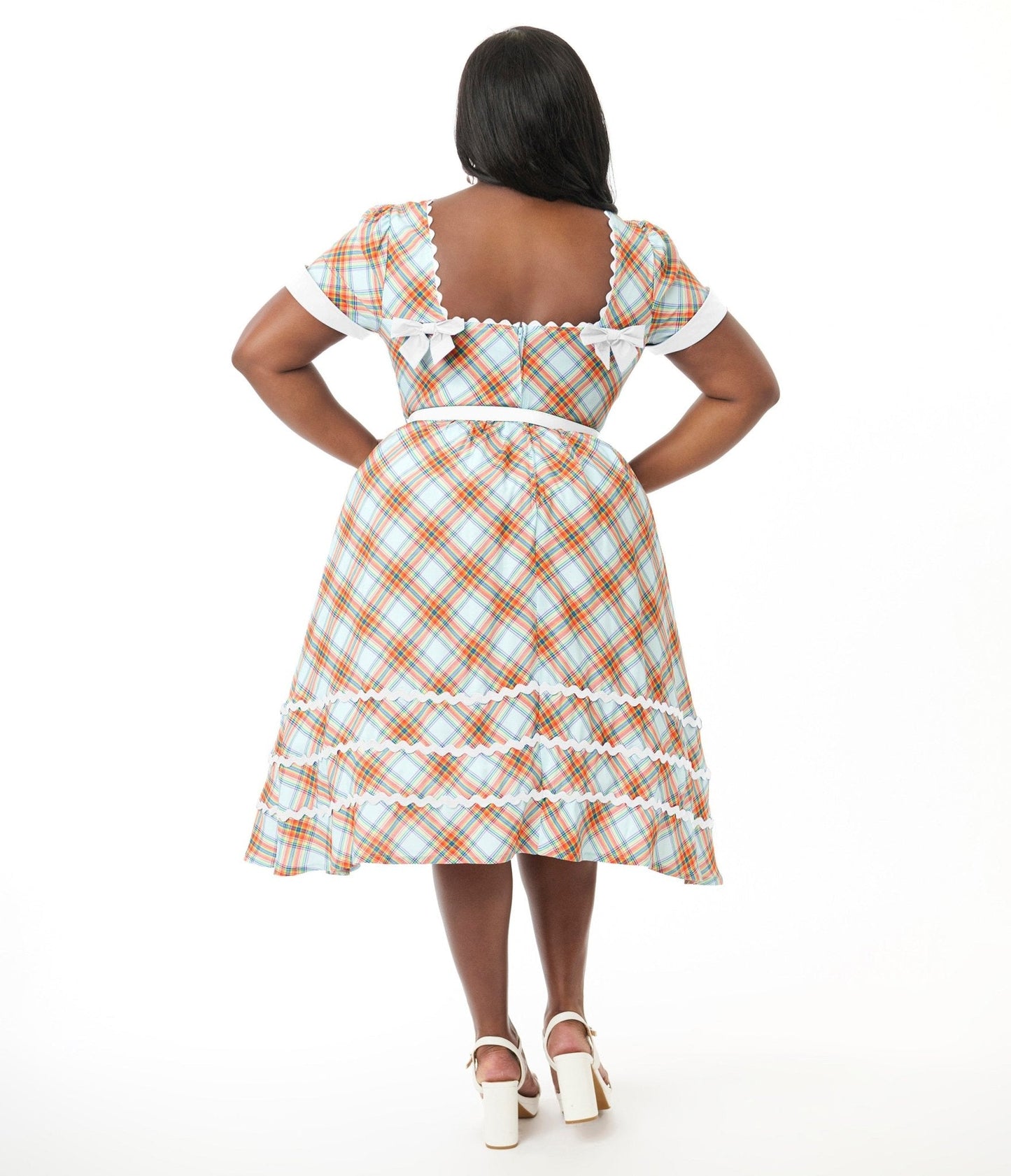 Unique Vintage Plus Size Rainbow Plaid Swing Dress