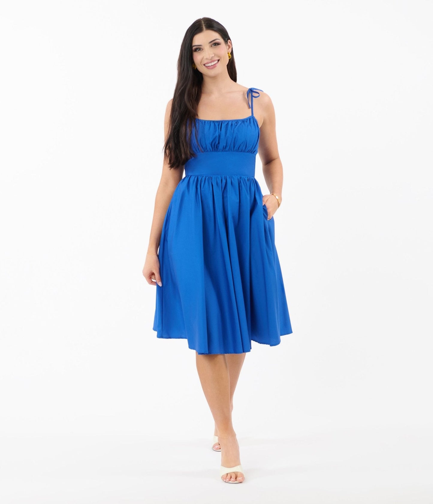 Unique Vintage Royal Blue Sleeveless Cotton Swing Dress