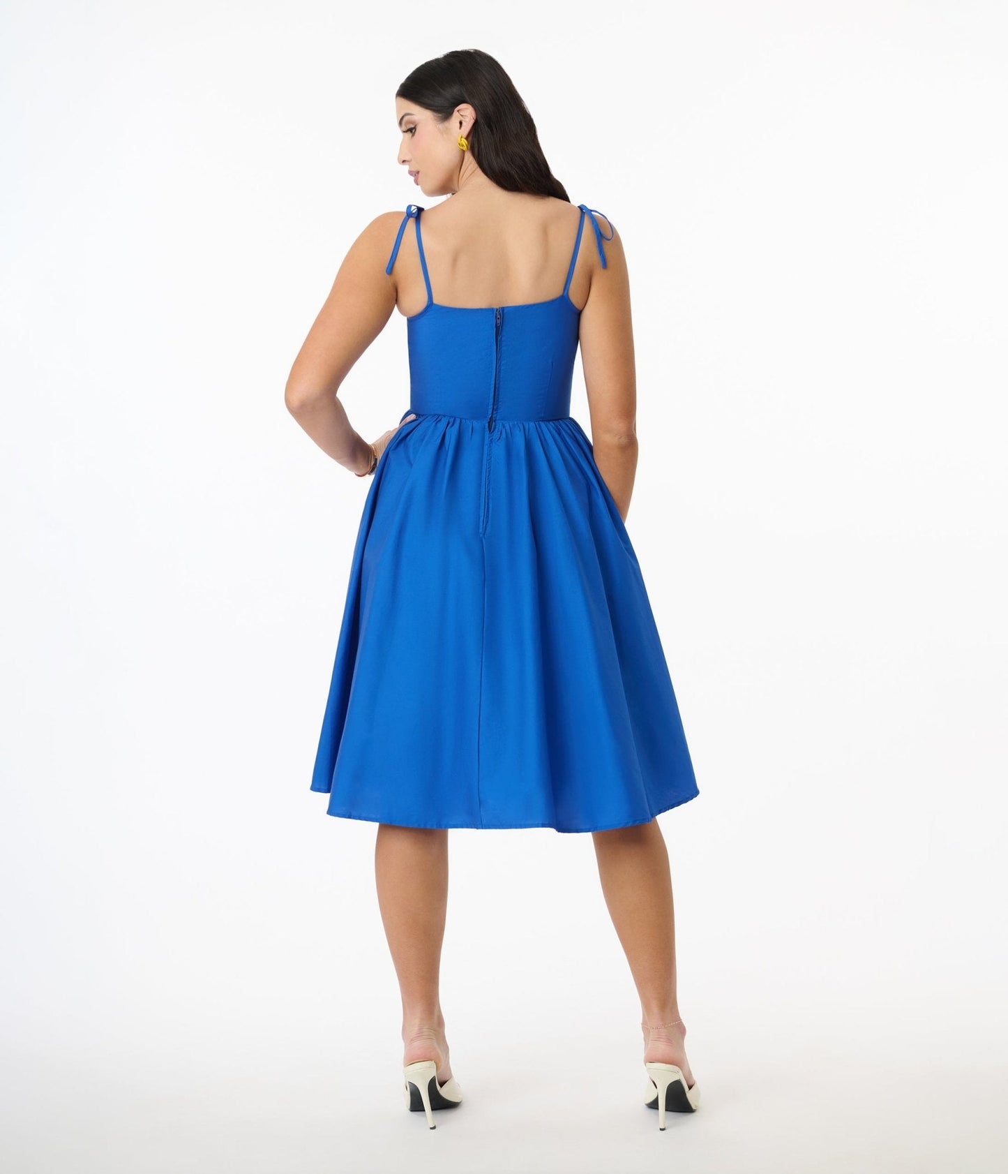 Unique Vintage Royal Blue Sleeveless Cotton Swing Dress