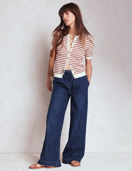 Drawcord Denim Trousers-MID WASH