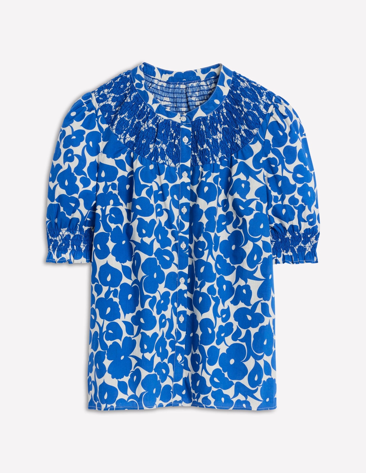 Effie Short Sleeve Top-Bright Blue, Leafy Grove