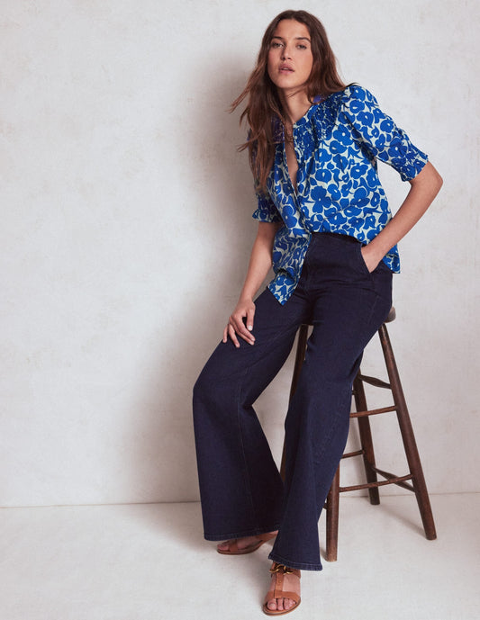 Effie Short Sleeve Top-Bright Blue, Leafy Grove