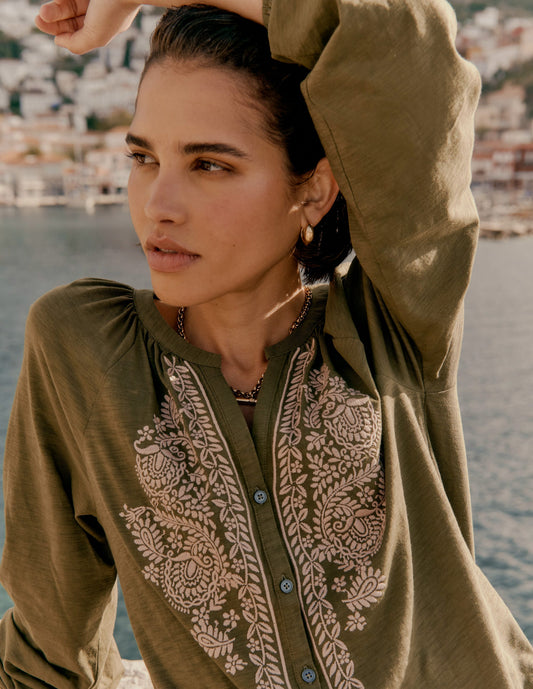 Alma Embroidered Shirt-Woodland Green