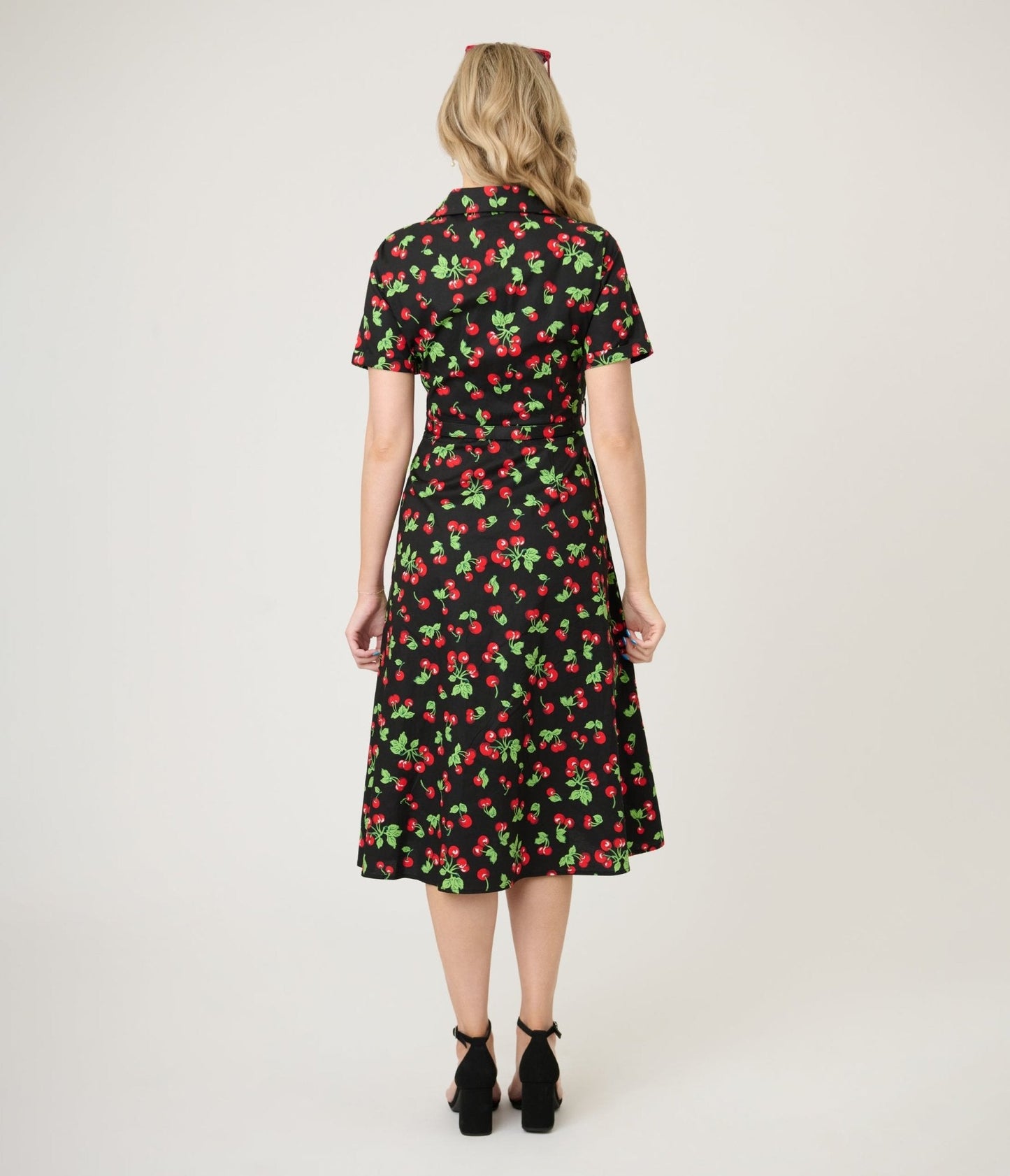 Royal Monk Black & Red Cherries Darla Swing Dress