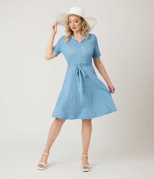 Royal Monk Blue & White Polka Dot Ellen Swing Dress