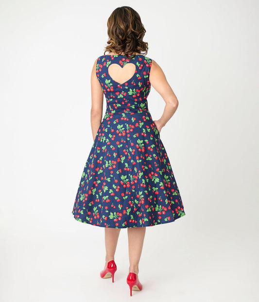 Royal Monk Navy Cherry Heart Nora Swing Dress