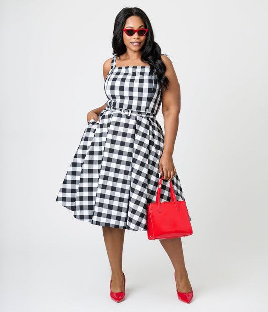 Royal Monk Plus Size Black & White Gingham June Swing Dress