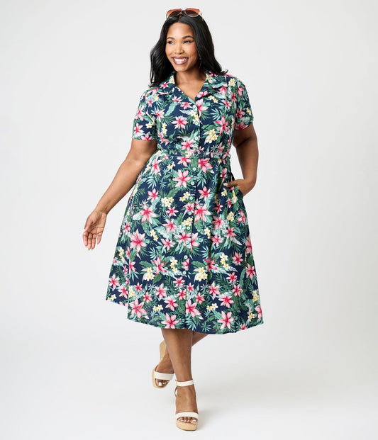Royal Monk Plus Size Tropical Print Kate Swing Dress
