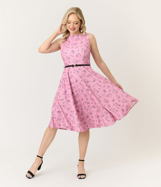 Voodoo Vixen Pink Cats & Books Swing Dress
